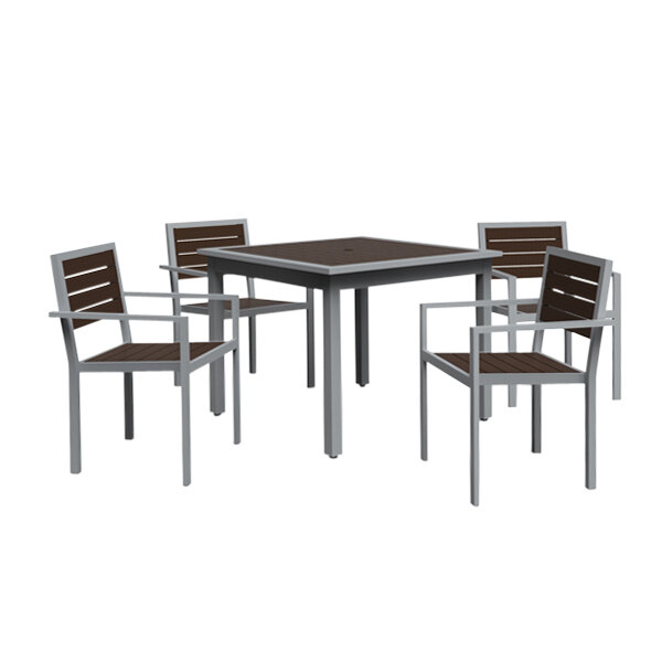 A Wabash Valley rectangular dining table with a PolyTuf plastic slat top and a powder-coated aluminum frame.