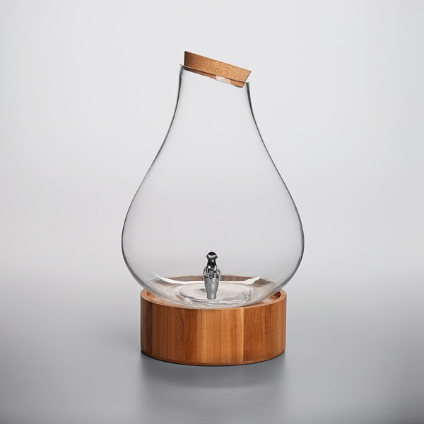 Acopa 4 Gallon Raindrop Glass Beverage Dispenser with Cork Lid, Wood