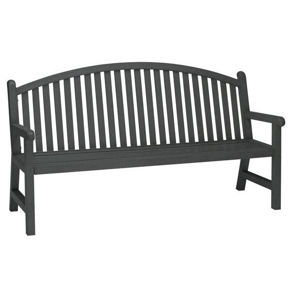 A black Wabash Valley Yorktown commercial park bench with a curved back.