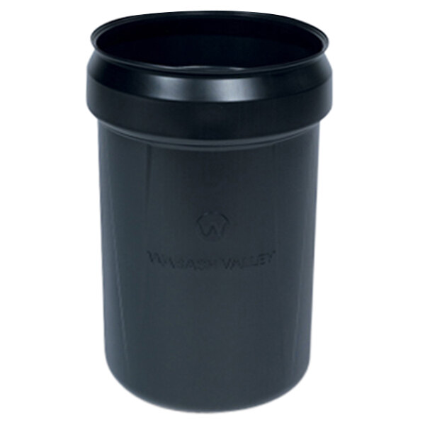 A black Wabash Valley round plastic liner with a black lid.