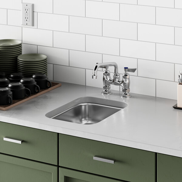 A close up of a Waterloo stainless steel undermount sink.