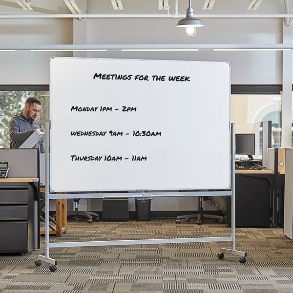 A Dynamic by 360 Office Furniture whiteboard with black writing on it in a room.