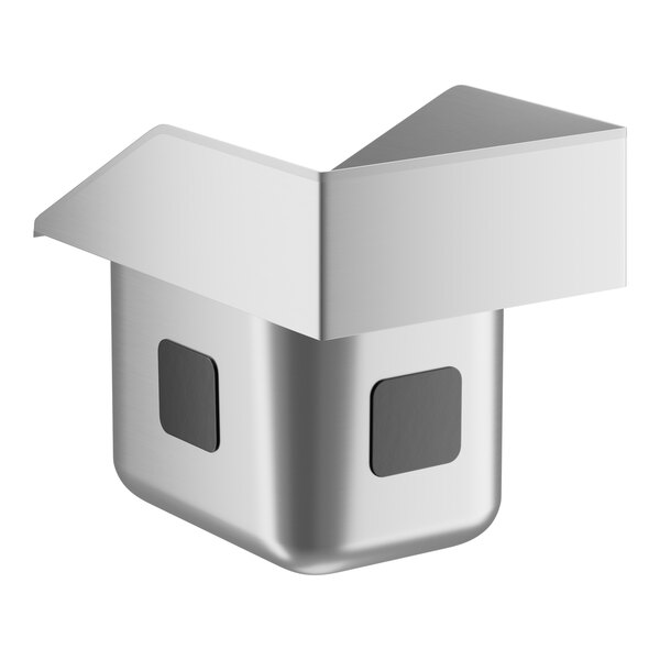 A silver stainless steel sink with side splashes.