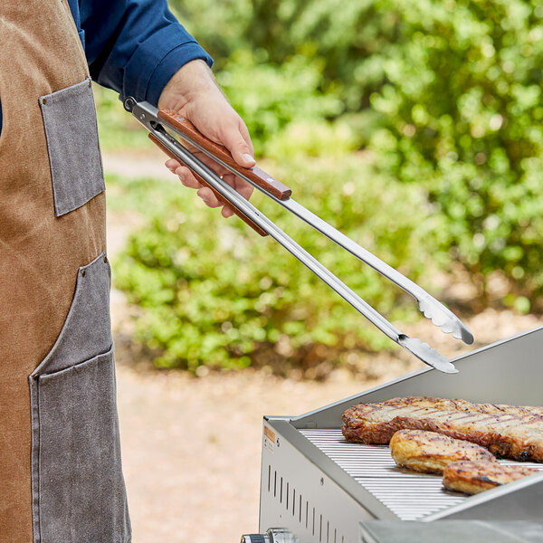 Outset® QB22 21 3/4" Stainless Steel Tongs with Rosewood Handles