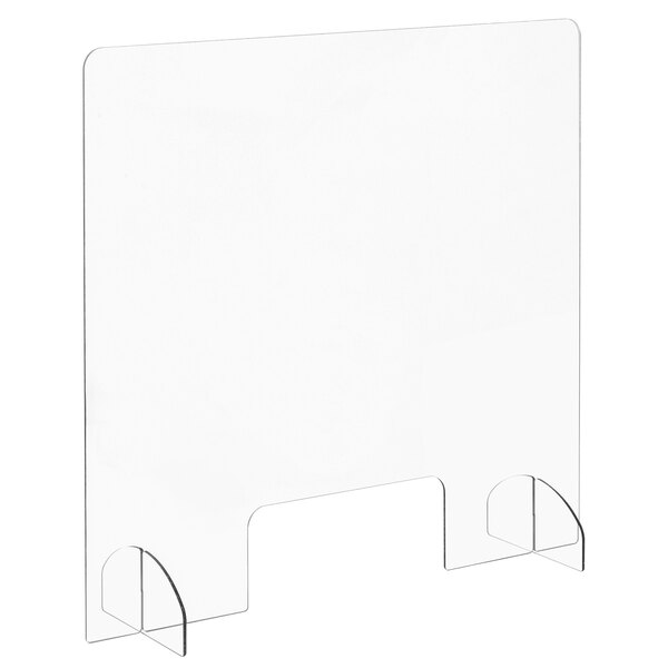 Safco 7500CL 30" x 8" x 28" Portable Freestanding Acrylic Sneeze Guard with Document Window