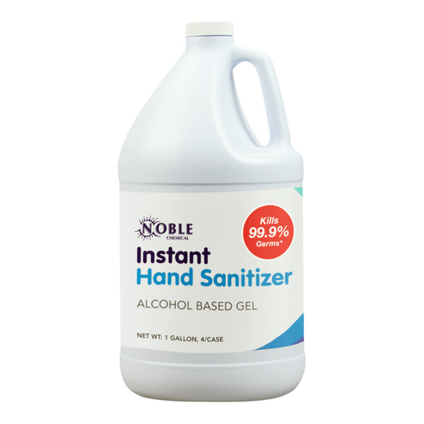 A 1-gallon container of Noble Chemical alcohol-based gel instant hand sanitizer.