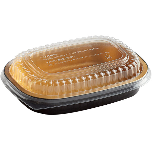 ChoiceHD Smoothwall Black and Gold Small Foil Entree / Take-Out Pan with  Dome Lid 23.3 oz. - 25/Pack