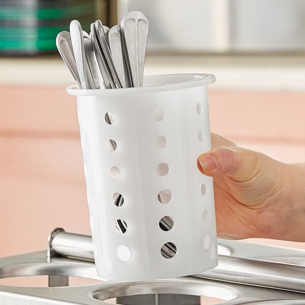 Vollrath 52643 White Perforated Plastic Flatware Cylinder
