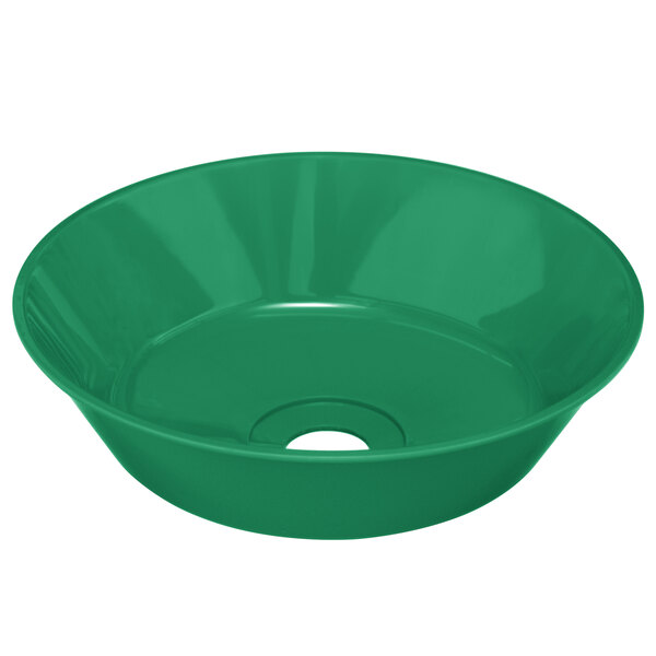 A green plastic bowl with a hole for a Guardian Equipment eye/face wash station.