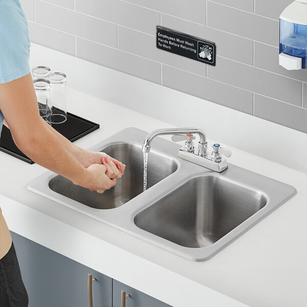 Regency 10" x 14" x 10" 20 Gauge Stainless Steel Two Compartment Drop-In Sink with 8" Swing Faucet
