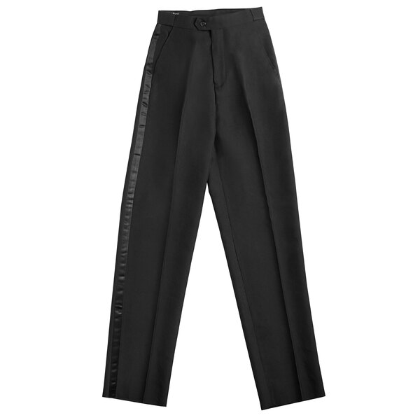 Henry Segal customizable black flat front tuxedo pants with a side zipper.
