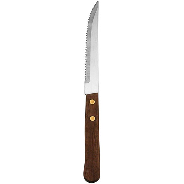 A Delco Econoline stainless steel steak knife with a wood handle.