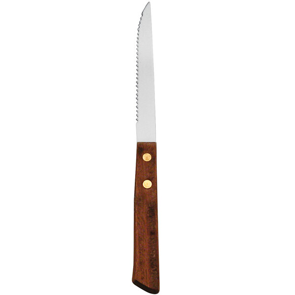A Delco Econoline stainless steel steak knife with a wooden handle.