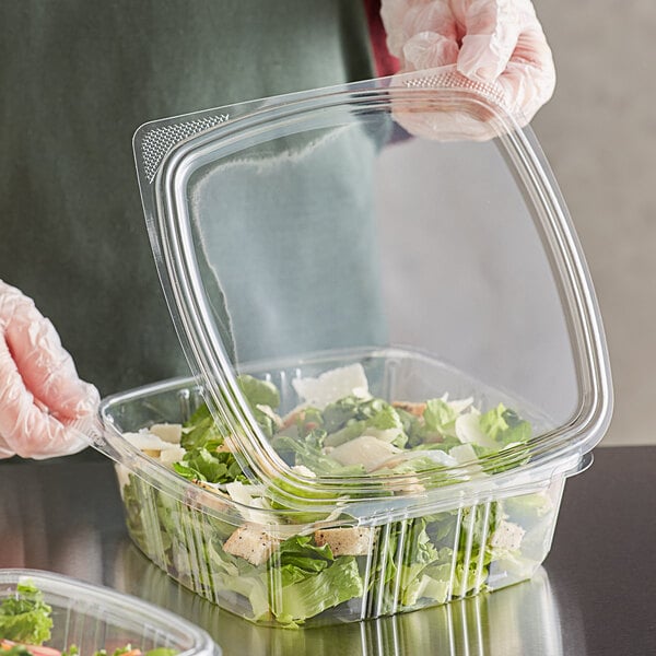Choice 48 oz. Clear RPET Hinged Deli Container   - 200/Case