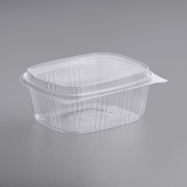 Choice 32 oz. Clear RPET Tall Hinged Deli Container with Domed Lid -  200/Case