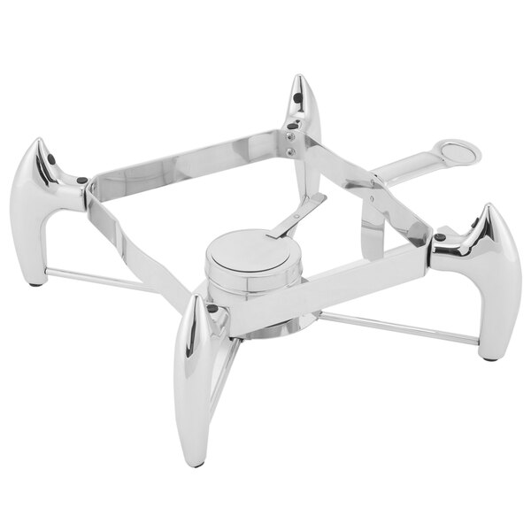 A silver stainless steel Walco chafer burner stand with four legs.