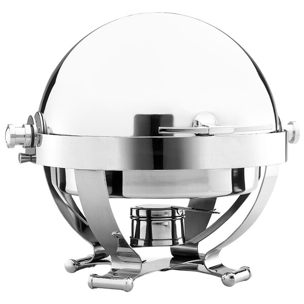 A Walco Satellite round stainless steel chafer with a chrome lid.