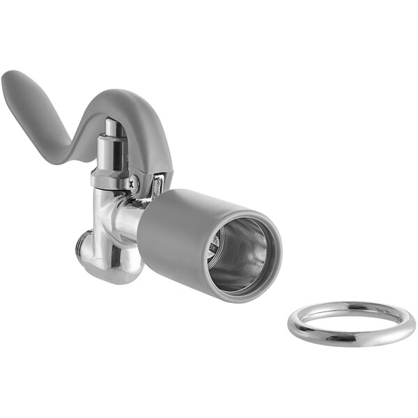 A 0.65 GPM silver pre-rinse spray valve for a faucet.