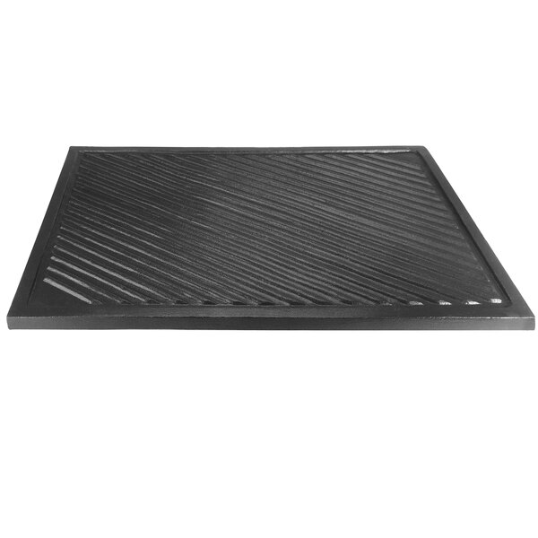 A black rectangular aluminum griddle plate with a stripe pattern on top.