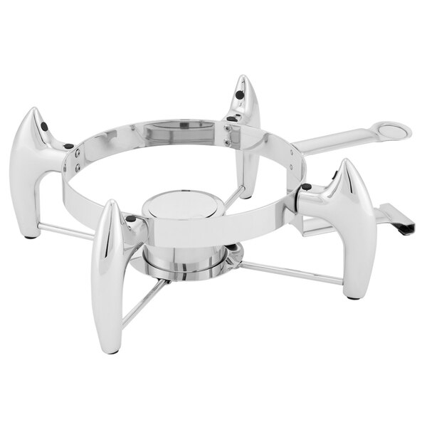 A silver stainless steel Walco Idol chafer stand with four legs.