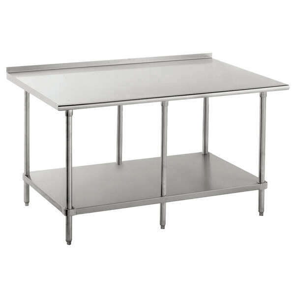 Advance Tabco FAG-3011 30" x 132" 16 Gauge Stainless Steel Work Table with Undershelf and 1 1/2" Backsplash