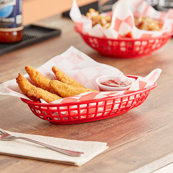 GET OB938R 9 1/2" x 6" x 2" Oval Red Plastic Fast Food Basket 12/Pack