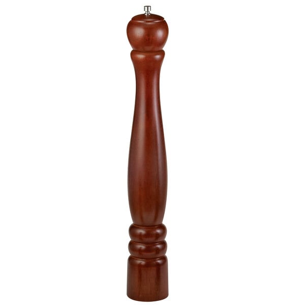 A brown wooden Tablecraft pepper mill with a metal lid.