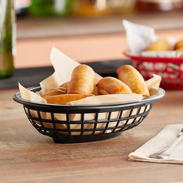 GET OB734BK 8" x 5 1/2" x 2" Oval Black Plastic Fast Food Basket 12/Pack