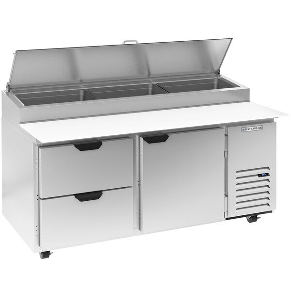 Beverage-Air DPD67HC-2-CL 67" 2 Drawer 1 Door Clear Lid Refrigerated Pizza Prep Table