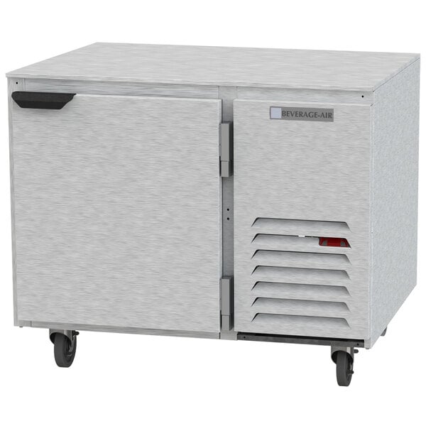 A white Beverage-Air undercounter refrigerator with two doors and a drawer.