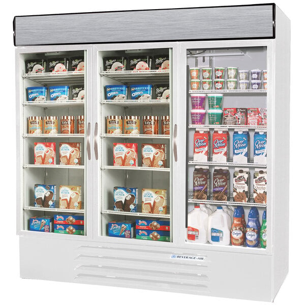 Beverage-Air MMRF72HC-1-WW MarketMax 75" White Three Section Glass Door Dual Temperature Merchandiser