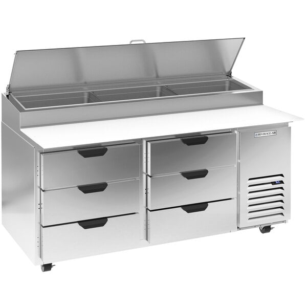 Beverage-Air DPD67HC-6-CL 67" 6 Drawer Clear Lid Refrigerated Pizza Prep Table