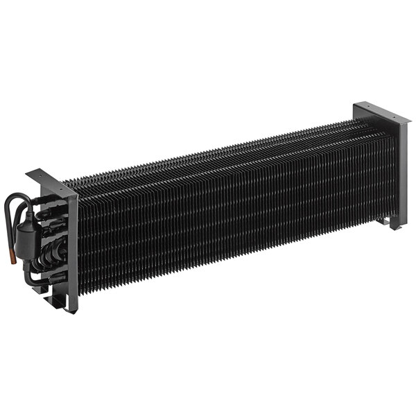 A black rectangular metal radiator with wires.