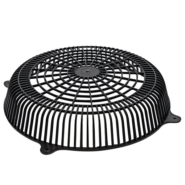 A black plastic Heatcraft fan guard with a round black circle.