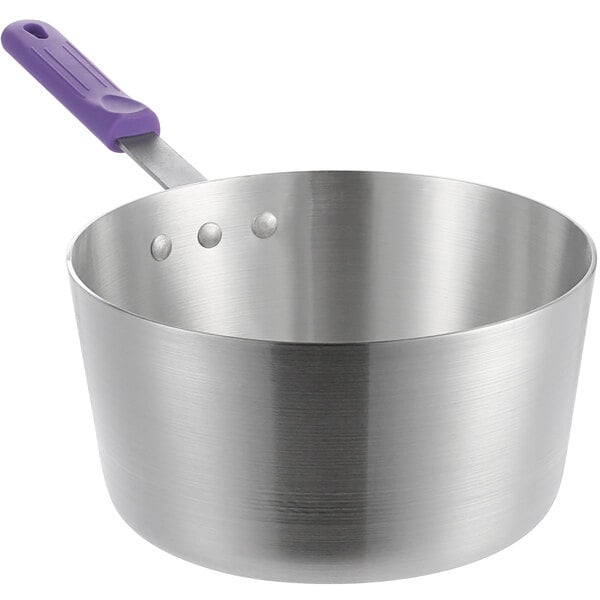 Choice 5.5 Qt. Tapered Aluminum Sauce Pan with Purple Allergen