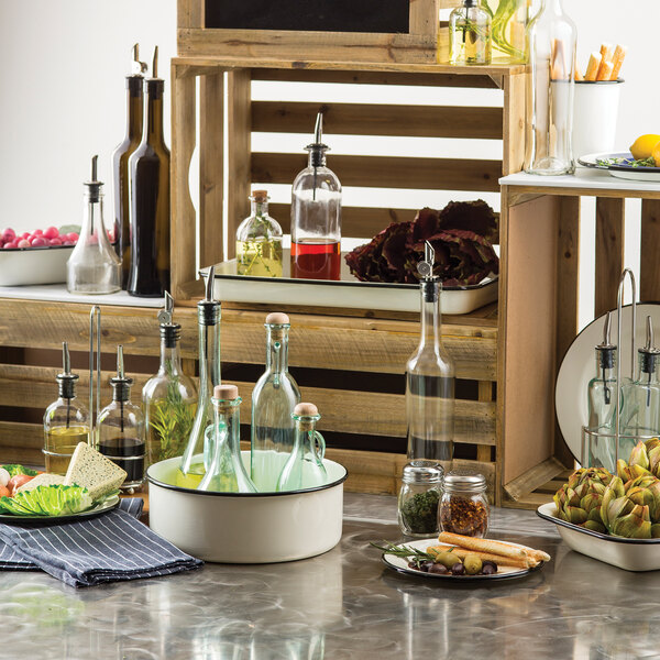 Tablecraft 10380 7.75 oz. 3 Piece Clear Glass Oil and Vinegar Cruet Set