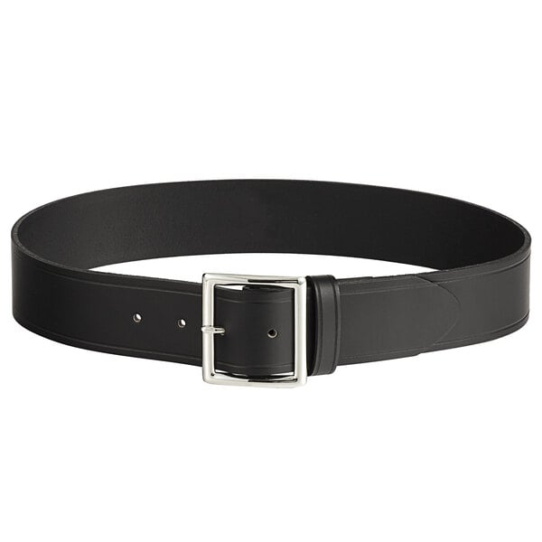 A Henry Segal black leather Garrison belt with a silver buckle.