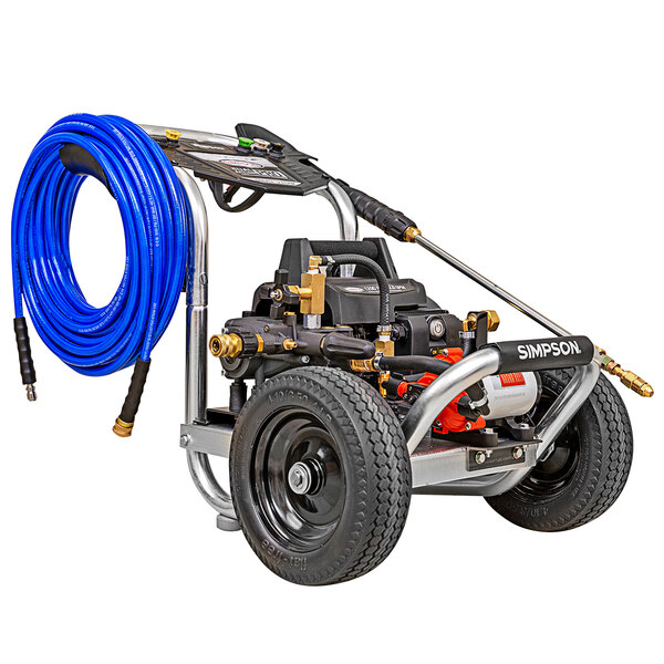 A Simpson pressure washer with a hose attached to it.