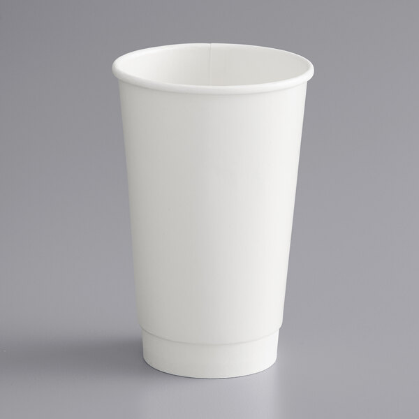 Choice 16 oz. White Smooth Double Wall Paper Hot Cup - 25/Pack