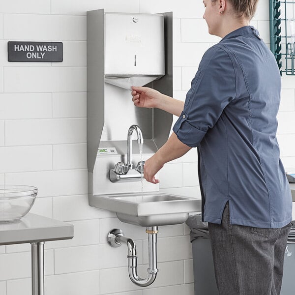 Regency 12" x 16" Wall Mounted Hand Sink with Gooseneck Faucet and Top Mounted Paper Towel Dispenser