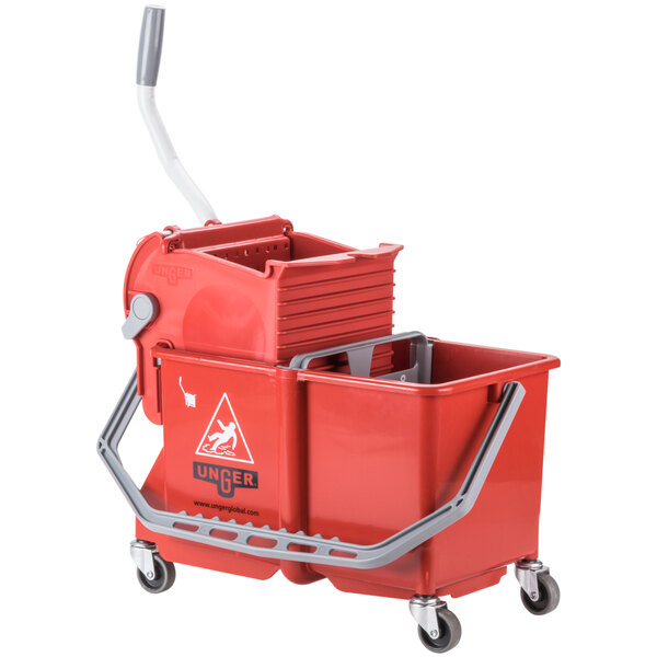 Unger COMSR 4 Gallon Red Mop Bucket with Side-Press Wringer