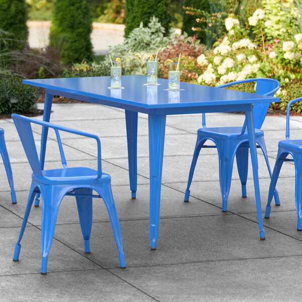 Lancaster Table & Seating Alloy Series 63" x 32" Blue Dining Height Outdoor Table
