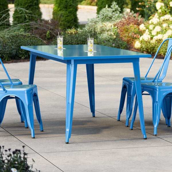 Lancaster Table & Seating Alloy Series 63" x 32" Blue Quartz Standard Height Outdoor Table