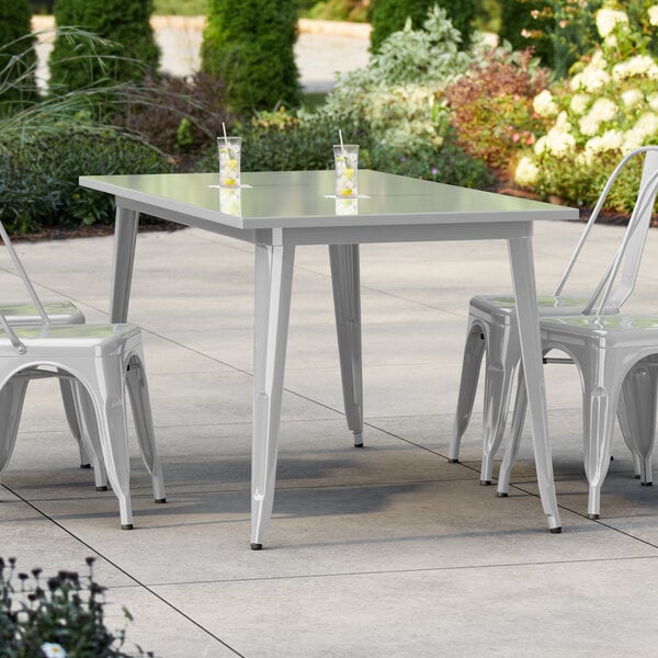 Lancaster Table & Seating Alloy Series 63" x 32" Silver Standard Height Outdoor Table