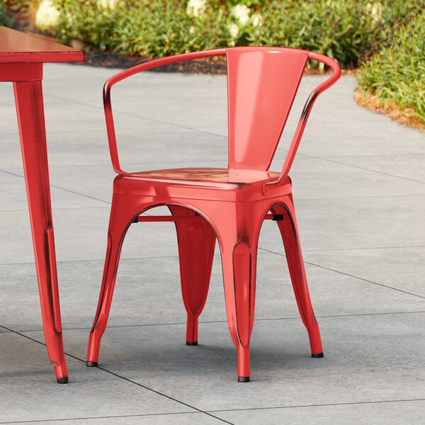 Lancaster Table & Seating Alloy Series Distressed Ruby Red Outdoor Arm Chair
