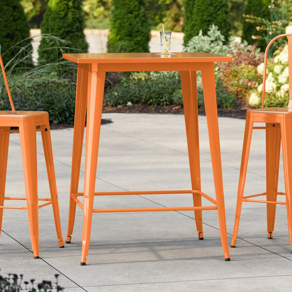 Lancaster Table & Seating Alloy Series 32" x 32" Amber Orange Bar Height Outdoor Table
