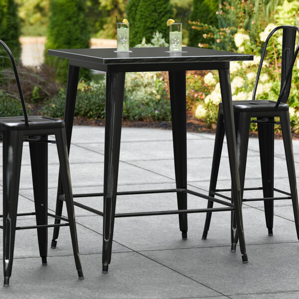 Lancaster Table & Seating Alloy Series 32" x 32" Distressed Black Bar