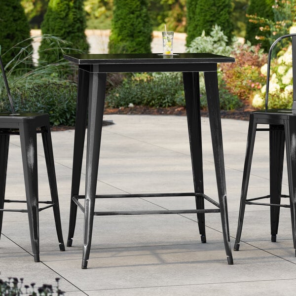 Lancaster Table & Seating Alloy Series 32" x 32" Distressed Onyx Black Bar Height Outdoor Table