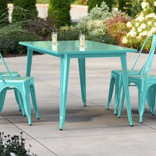 Lancaster Table & Seating Alloy Series 63" x 32" Seafoam Standard Height Outdoor Table