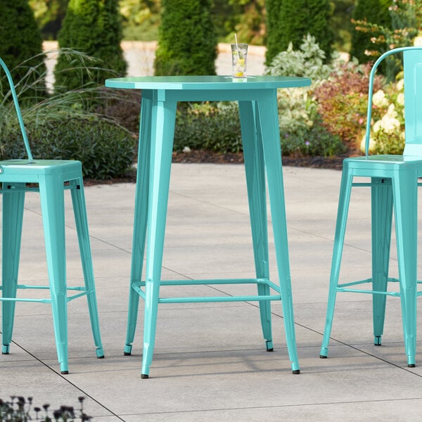 Lancaster Table & Seating Alloy Series 30" Round Seafoam Bar Height Outdoor Table